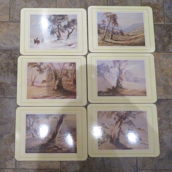 Set 6 Cork Back Tablemats Australian Landscapes Vintage (K714) - Picture 1 of 12